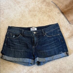 PAIGE Dark Indigo Rolled Hem Denim Shorts size 29